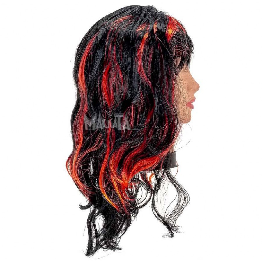 Дълга червено-черна перука