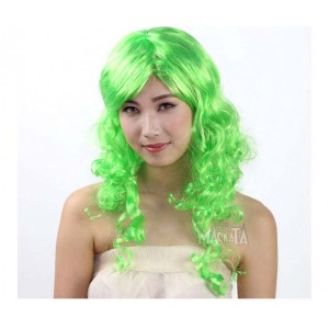 Дълга светло зелена перука с бретон