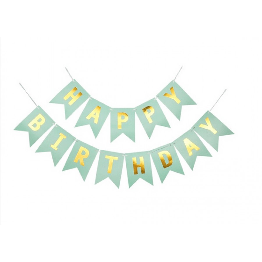 Парти украса - Банер Happy Birthday в цвят мента