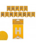 Парти украса - банер Happy Birthday с брокат в цвят злато