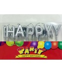 Сребърни свещи за парти - комплект "Happy Birthday"