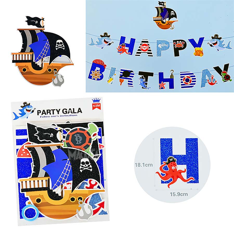 Парти украса - банер Happy Birthday с пиратски кораб