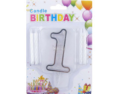 Парти свещички Birthday в сребърен цвят