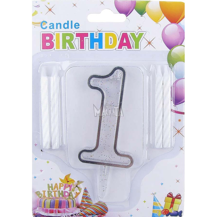Парти свещички Birthday в сребърен цвят