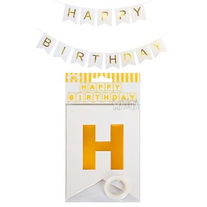 Парти украса - малък банер Happy Birthday в бял цвят