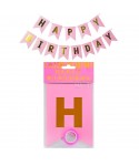 Парти украса - малък банер Happy Birthday в розов цвят