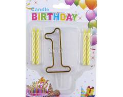 Парти свещички Birthday в цвят старо злато