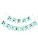 Парти украса - малък банер Happy Birthday в син цвят