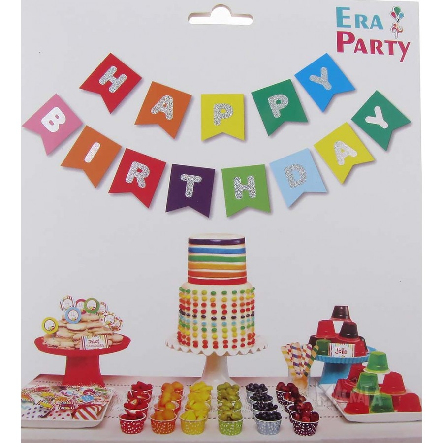 Парти украса - Банер Happy Birthday в пастелни цветове