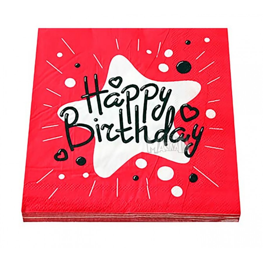 Парти салфетки - Happy Birthday в червен цвят 20бр