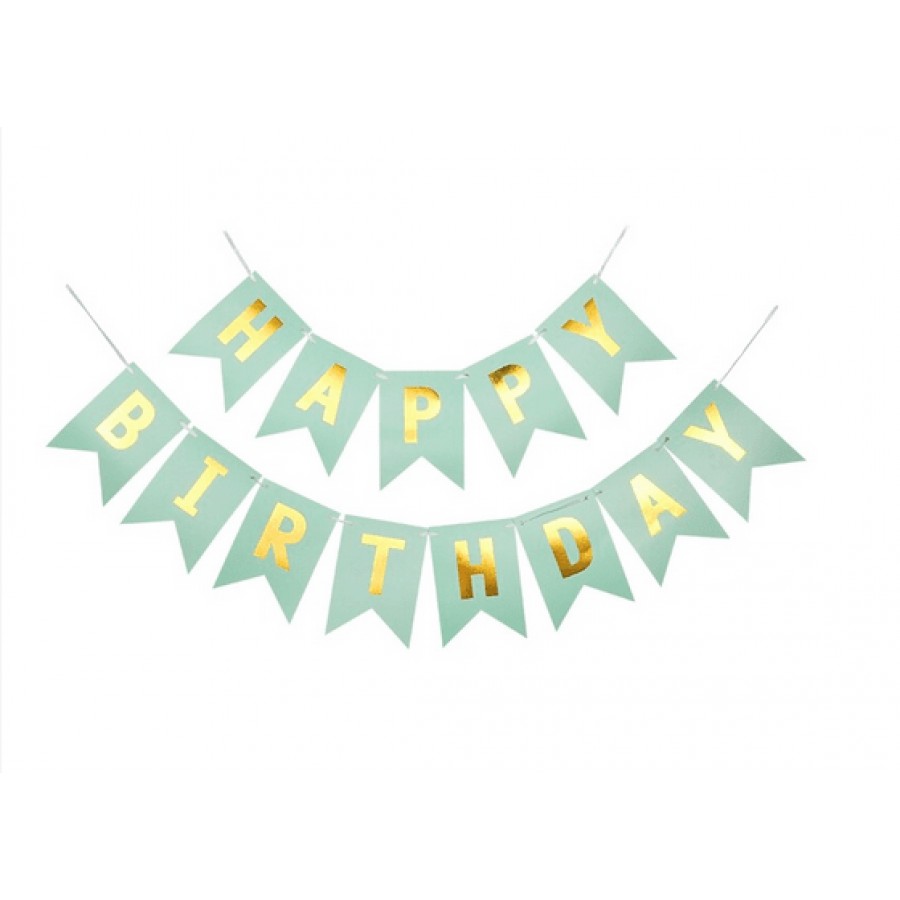 Парти украса - малък банер Happy Birthday в цвят мента Парти украса - малък банер Happy Birthday в цвят мента