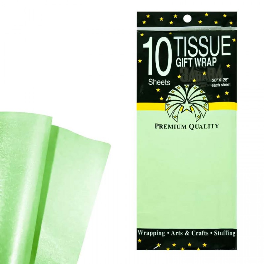 Материали за декорация - Тишу хартия "Сатен" в светлозелен цвят 10бр