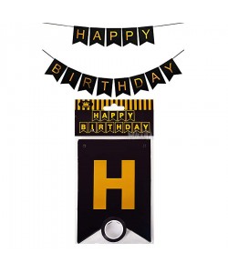 Парти украса - малък банер Happy Birthday в черен цвят