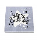 Парти салфетки - Happy Birthday в сребърен цвят 20бр