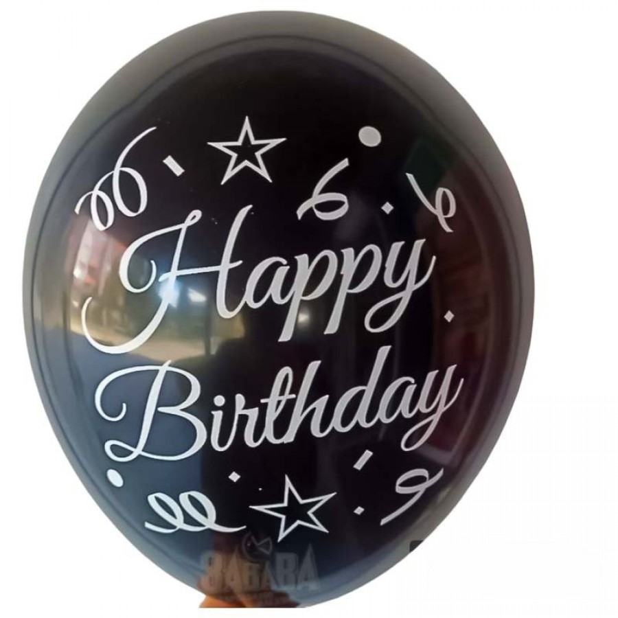 Балони с щампа - Happy Birthday в черен цвят 5бр