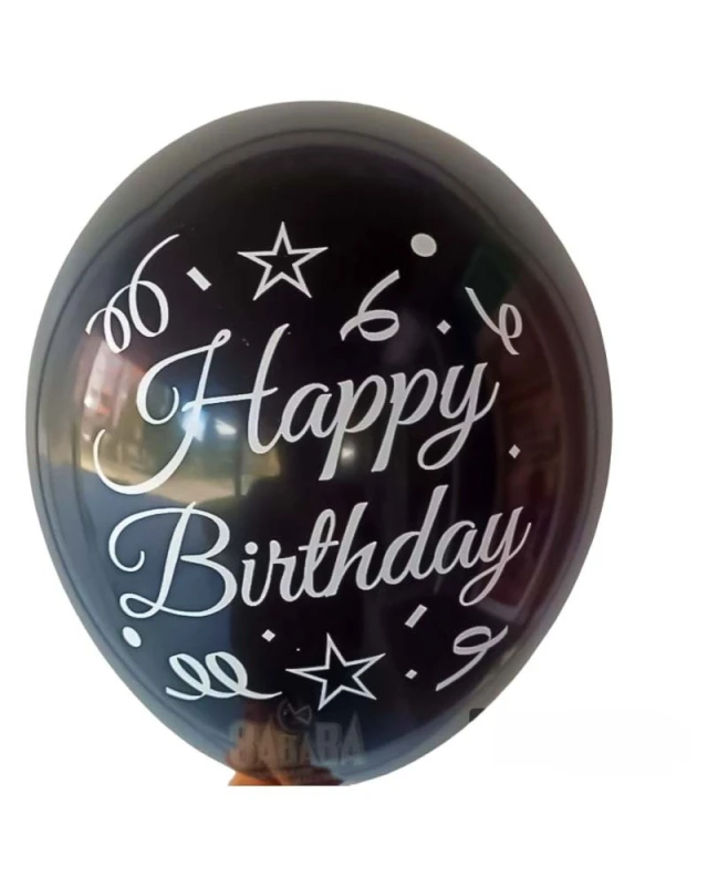 Балони с щампа - Happy Birthday в черен цвят 5бр