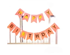 Парти украса - Банер Happy Birthday в цвят праскова