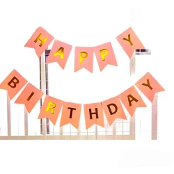 Парти украса - Банер Happy Birthday в цвят праскова