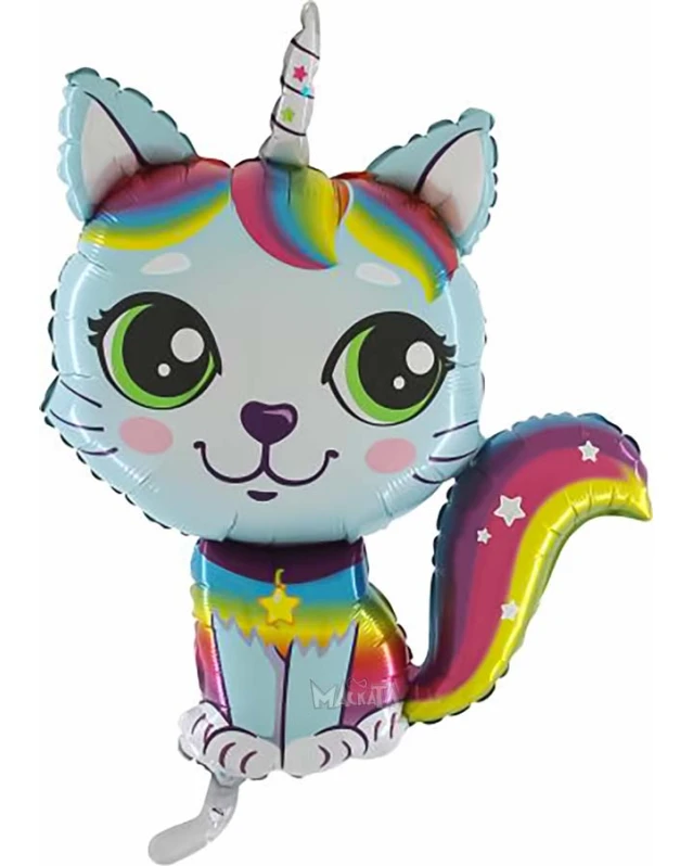 Фолиев балон - Пеперудено коте еднорог в син цвят цвят