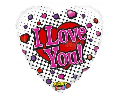 Фолиев балон бяло сърце с надпис I Love You