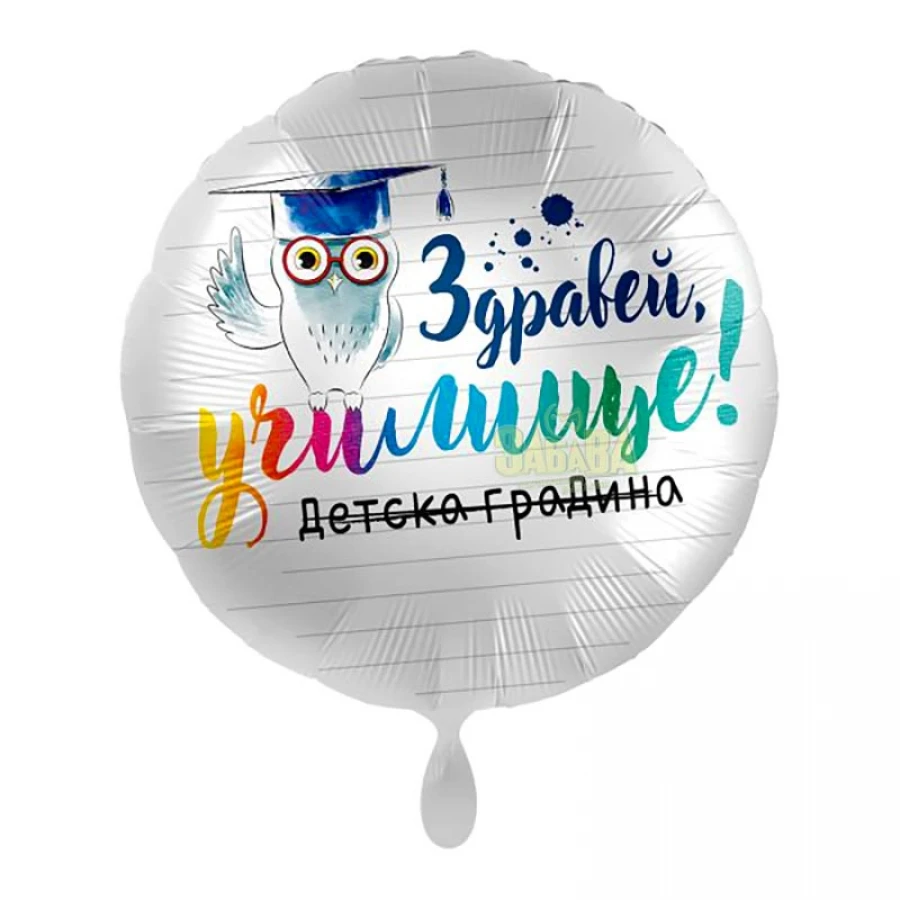 Фолиев луксозен балон с бухал - Здравей училище!