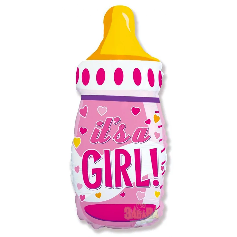 Фолиев балон шише с биберона и надпис It`s a girl