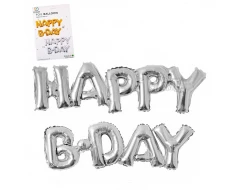 Фолиев надпис от балони „Happy B-Day“ – Сребро