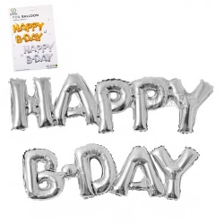 Фолиев надпис от балони „Happy B-Day“ – Сребро