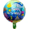 Кръгъл фолиев балон 45 см с морски обитатели и надпис Happy Birthday за тематично парти