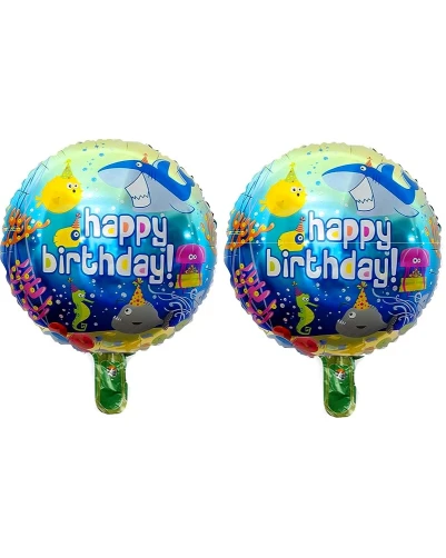 Кръгъл фолиев балон 45 см с морски обитатели и надпис Happy Birthday за тематично парти