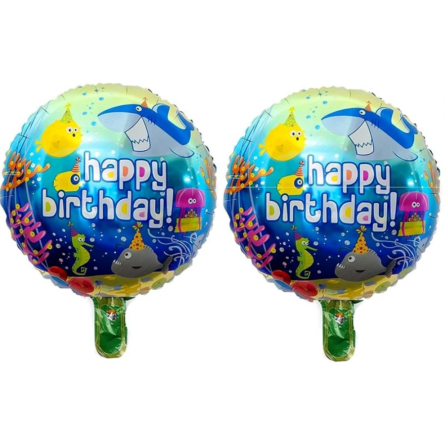 Кръгъл фолиев балон 45 см с морски обитатели и надпис Happy Birthday за тематично парти