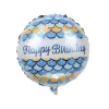 Кръгъл фолиев балон 45 см с цветни люспи и надпис Happy Birthday за декорация