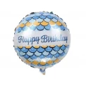 Фолиев балон Happy Birthday на сини люспи