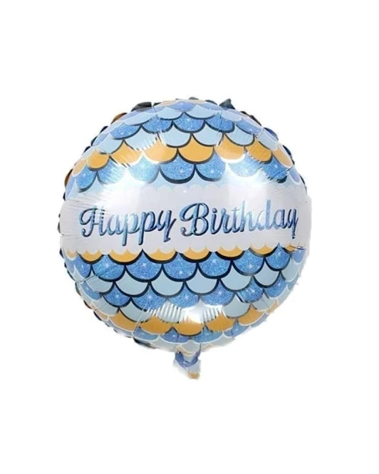 Кръгъл фолиев балон 45 см с цветни люспи и надпис Happy Birthday за декорация