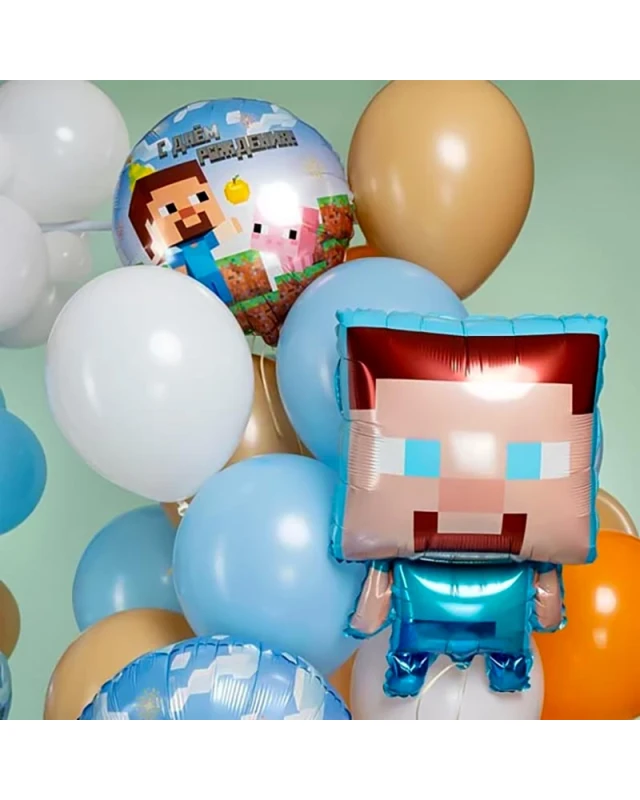 Голям фолиев балон с герои от Minecraft за декорация на детски рожден ден
