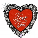 Фолиев балон черно сърце с надпис I Love You