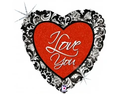 Фолиев балон черно сърце с надпис I Love You