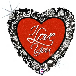Фолиев балон черно сърце с надпис I Love You