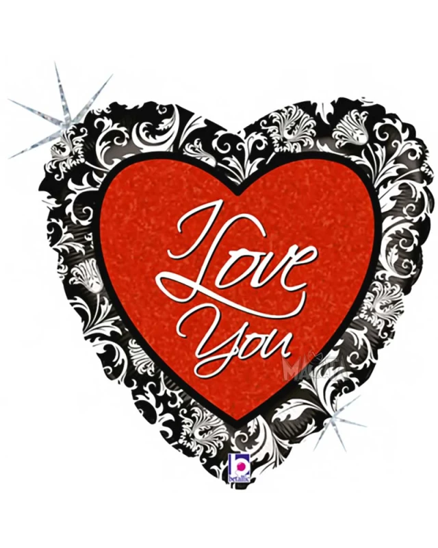 Фолиев балон черно сърце с надпис I Love You