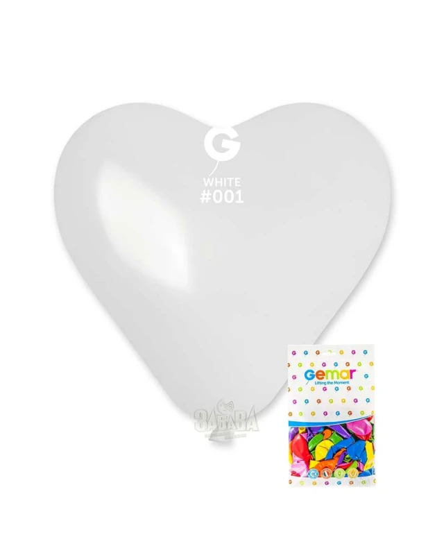 Пакет бели балони сърца 25см 100бр