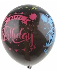 Балони с щампа - Happy Birthday черни с цветен принт 5бр