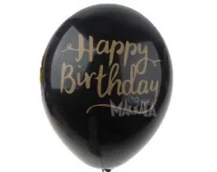 Балони с щампа - Happy Birthday със златен принт 5бр