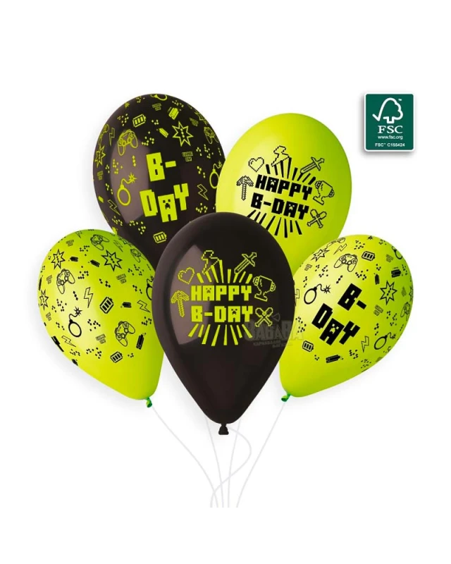 Балони с щампа - B-day геймър 5бр