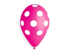 Балони с щампа - цикламени на бели точки 5бр