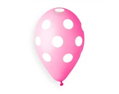 Балони с щампа - розови на бели точки 5бр