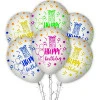 Балони с щампа - Happy Birthday в бял цвят 5бр