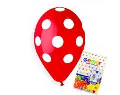 Пакет балони с щампа - червени на бели точки 100бр