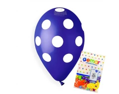 Пакет балони с щампа - тъмносини на бели точки 100бр