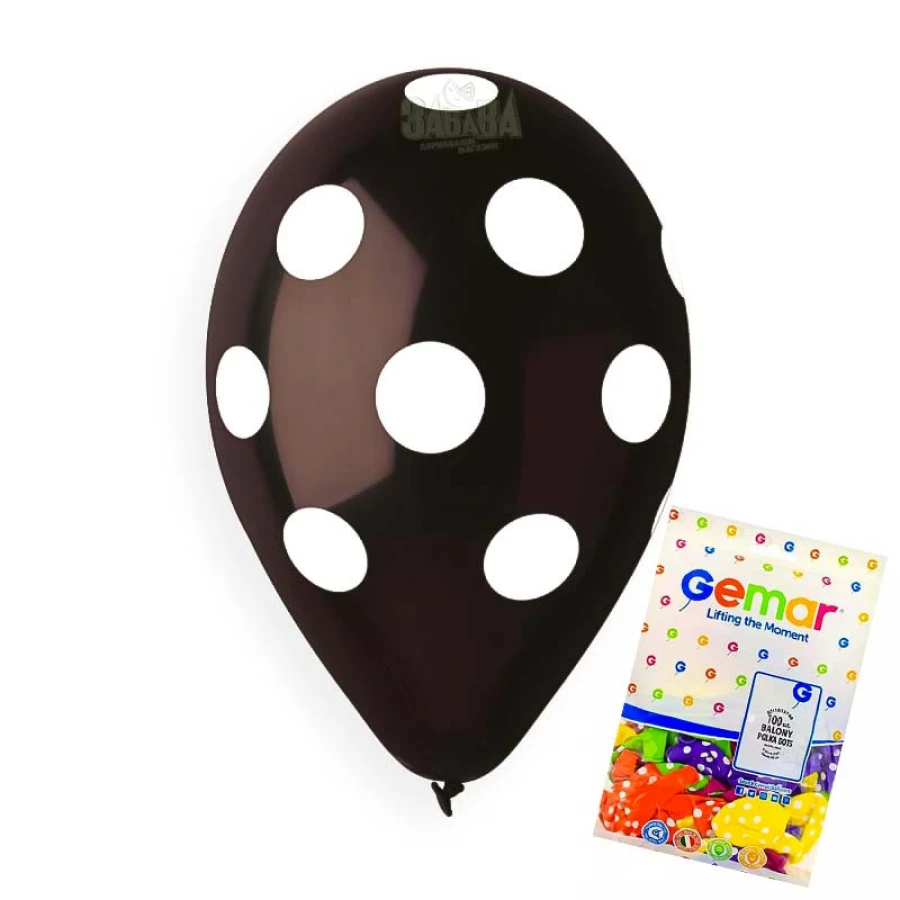 Пакет балони с щампа - черни на бели точки 100бр