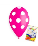 Пакет балони с щампа - цикламени на бели точки 100бр